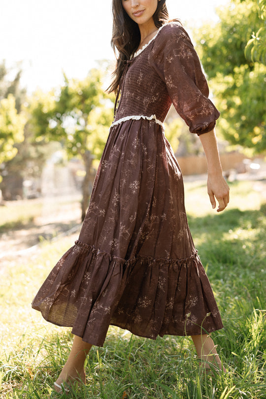 Asha Dress in Warm Cocoa Valencia Toile