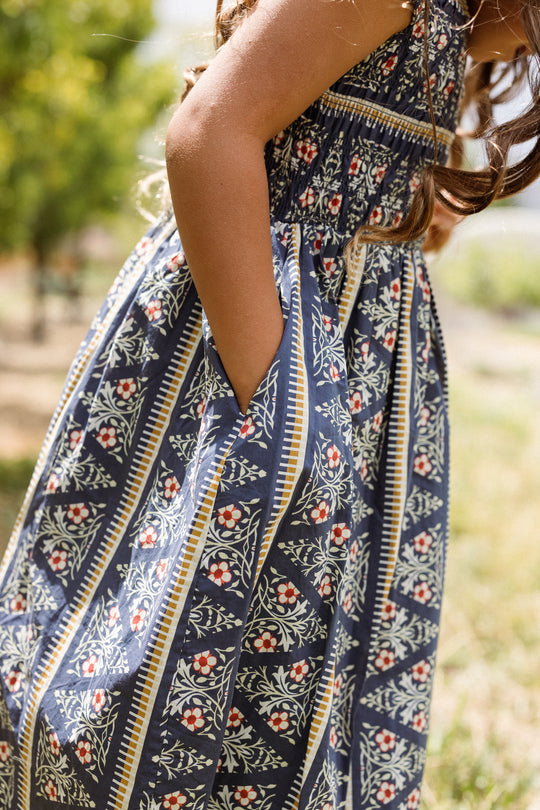 Mini Marlow Cap Sleeve Dress in Navy Fleur