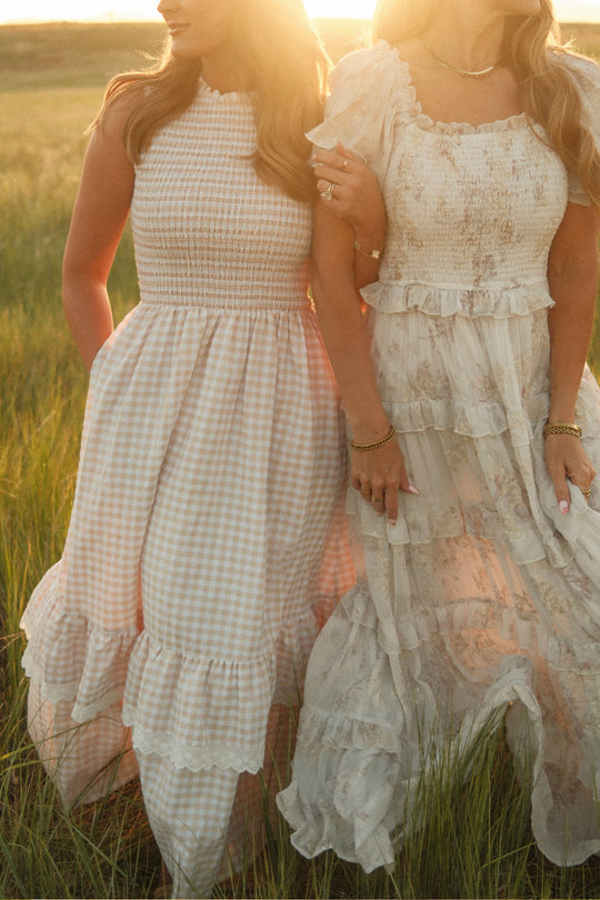 Presley Sleeveless Dress in Cream Gingham
