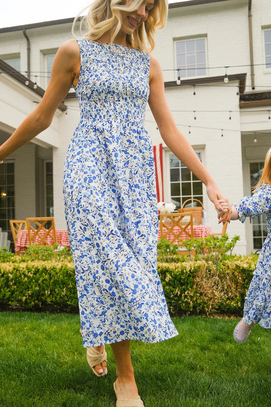 Ana Dress in Ditsy Cobalt Floral