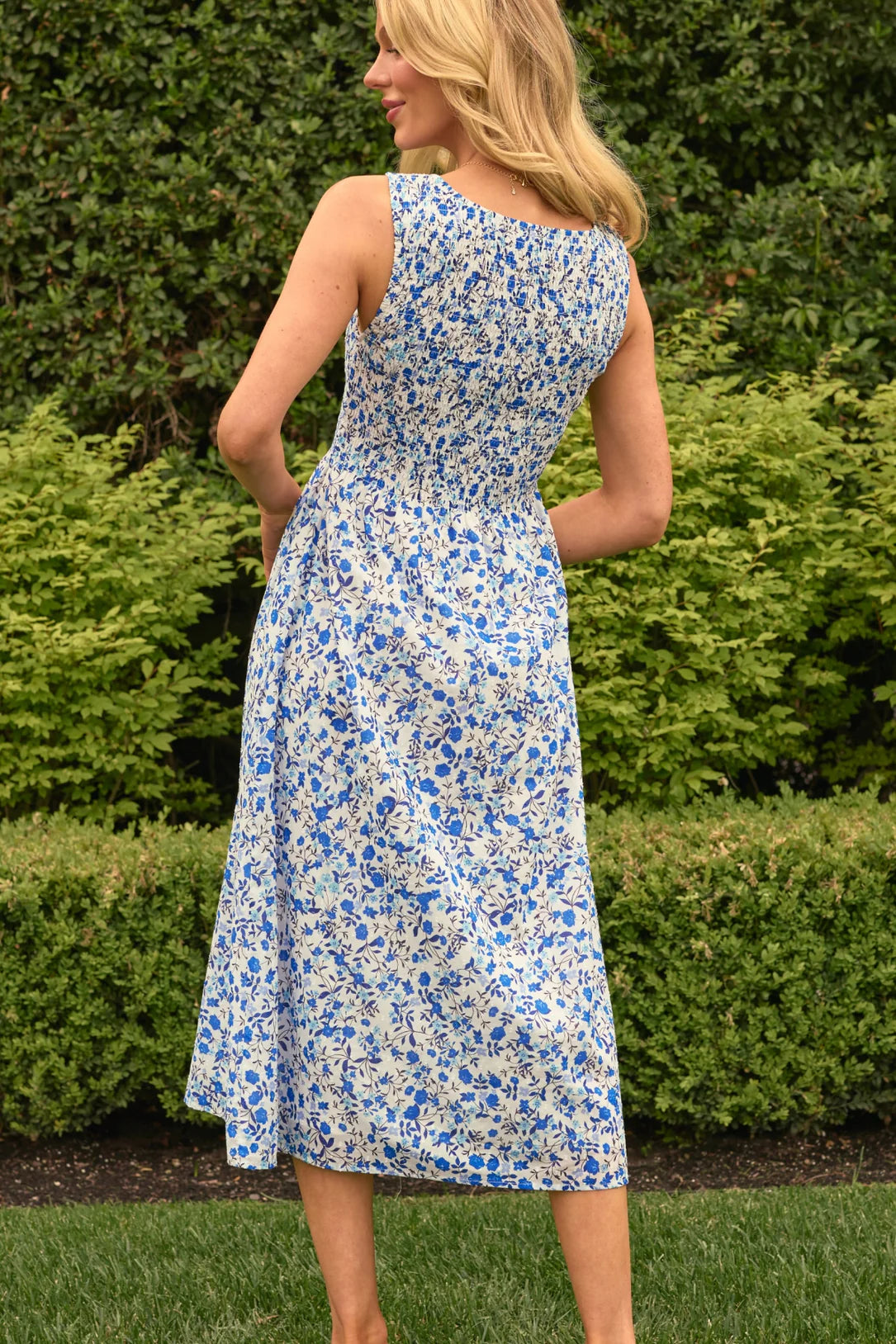 Ana Dress in Ditsy Cobalt Floral
