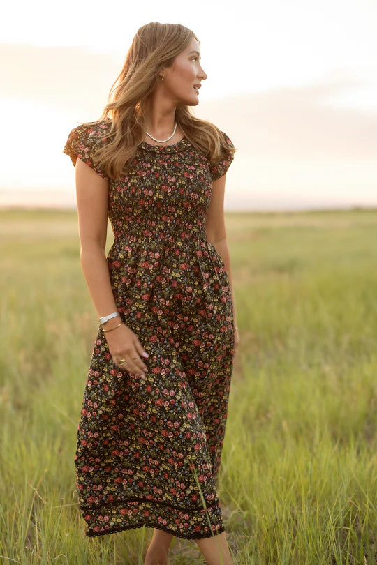 Annalise Dress in Obsidian Vintage Poppies