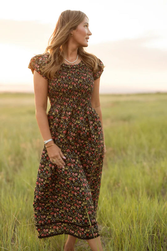 Annalise Dress in Obsidian Vintage Poppies