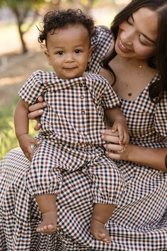 Baby Boy Trevor Romper in Chestnut Gingham