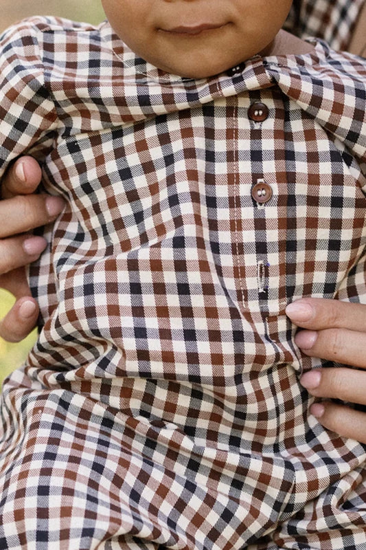 Baby Boy Trevor Romper in Chestnut Gingham