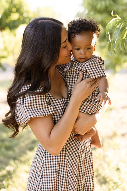 Baby Boy Trevor Romper in Chestnut Gingham