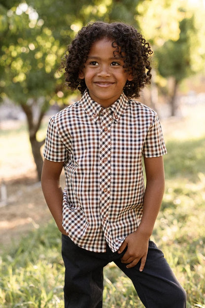 Boys James Shirt in Chestnut Gingham