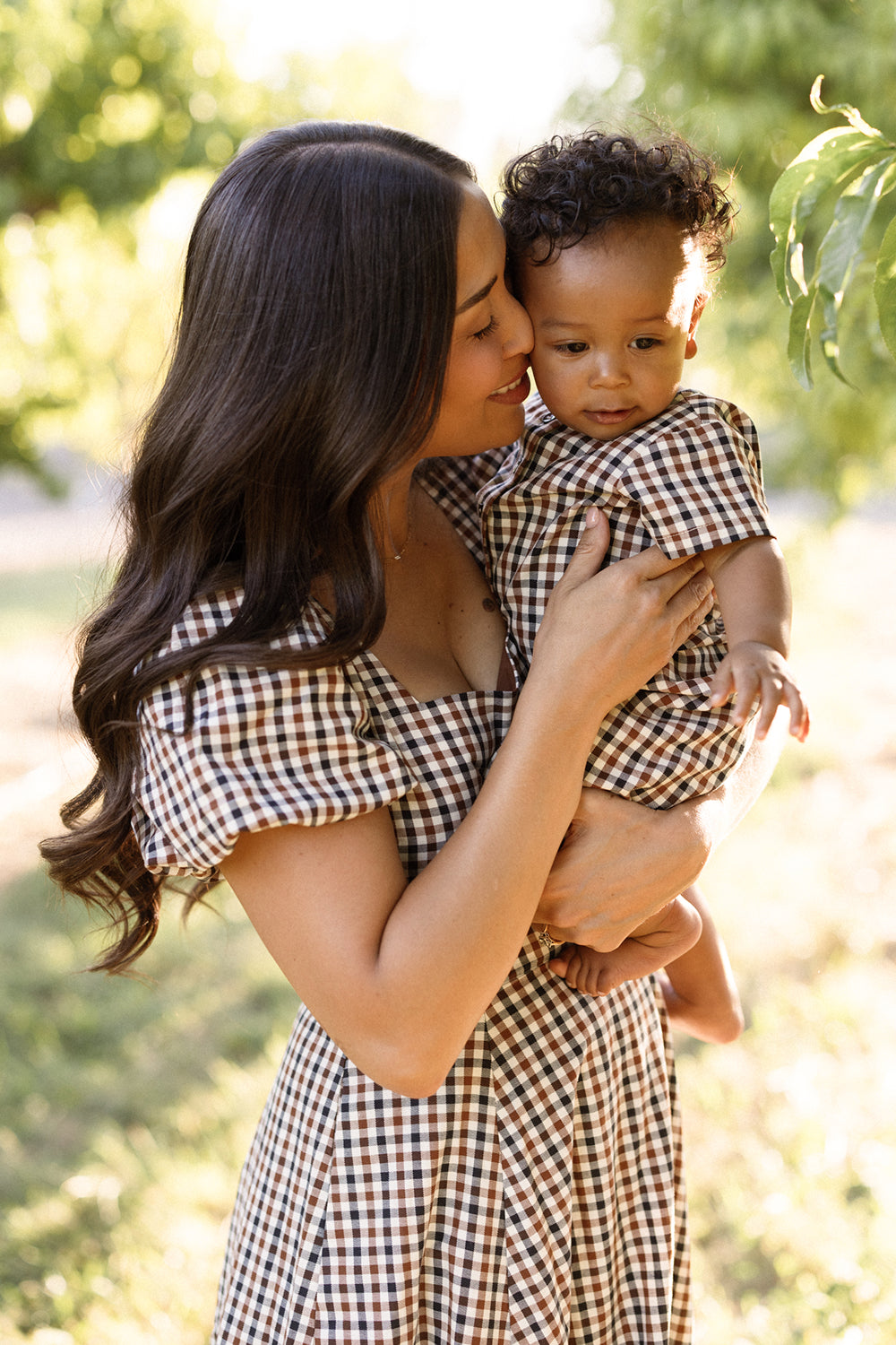 Connie Short Sleeve Dress in Chestnut Gingham
