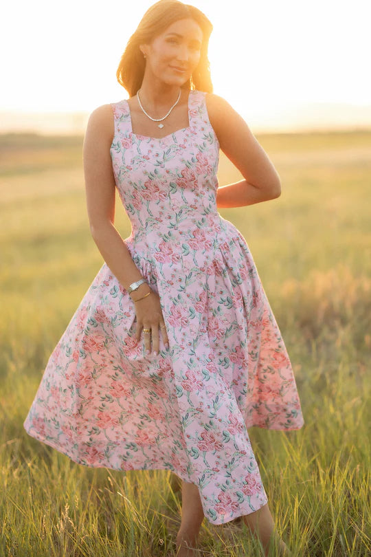 Edith Dress in Pink Sketched Flower