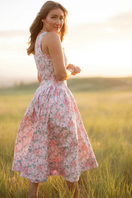 Edith Dress in Pink Sketched Flower