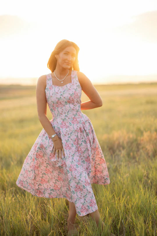 Edith Dress in Pink Sketched Flower