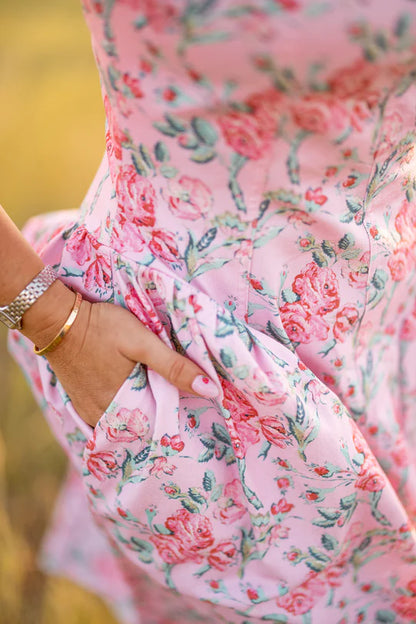 Edith Dress in Pink Sketched Flower