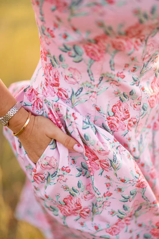 Edith Dress in Pink Sketched Flower