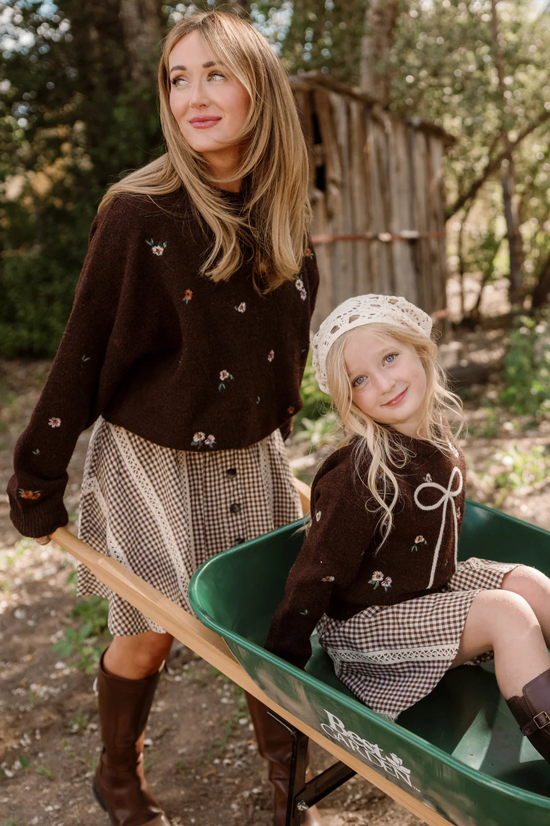 Ellis Sweater in Warm Cocoa Lovelorn Ditsy Embroidery