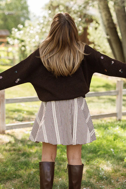 Ellis Sweater in Warm Cocoa Lovelorn Ditsy Embroidery
