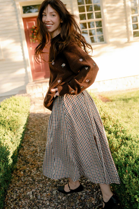 Ellis Sweater in Warm Cocoa Lovelorn Ditsy Embroidery