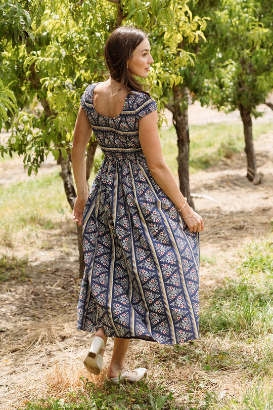 Marlow Cap Sleeve Dress in Navy Fleur