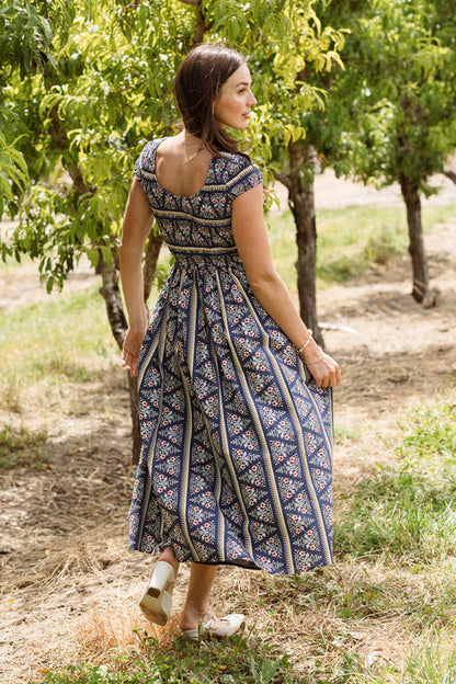 Marlow Cap Sleeve Dress in Navy Fleur