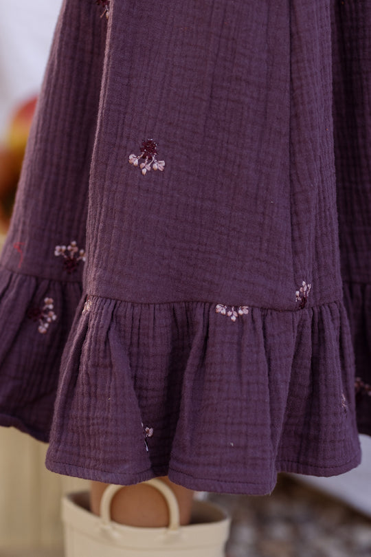 Mini Acantha Dress in Aubergine Embroidered Gauze