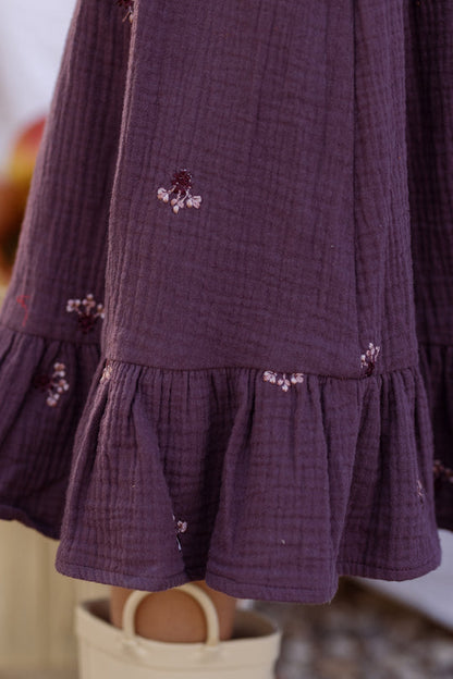 Mini Acantha Dress in Aubergine Embroidered Gauze