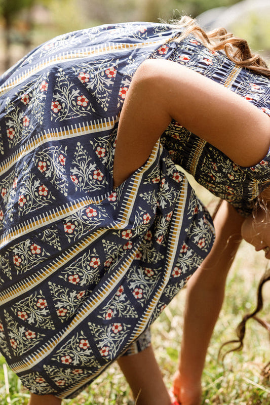 Mini Marlow Cap Sleeve Dress in Navy Fleur