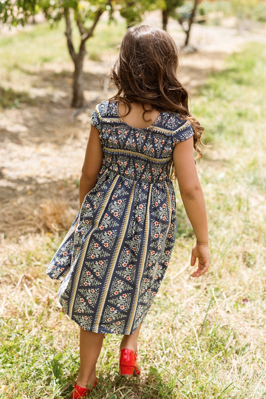 Mini Marlow Cap Sleeve Dress in Navy Fleur