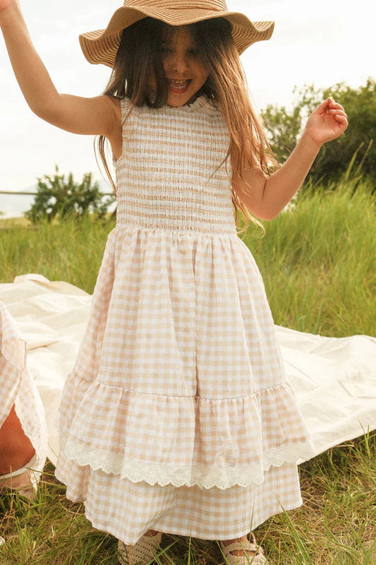 Mini Presley Sleeveless Dress in Cream Gingham