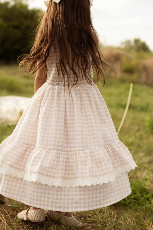Mini Presley Sleeveless Dress in Cream Gingham
