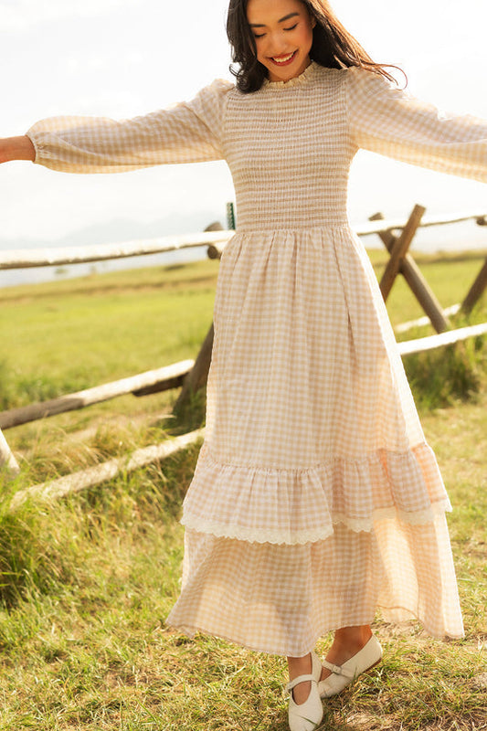 Presley Dress in Cream Gingham
