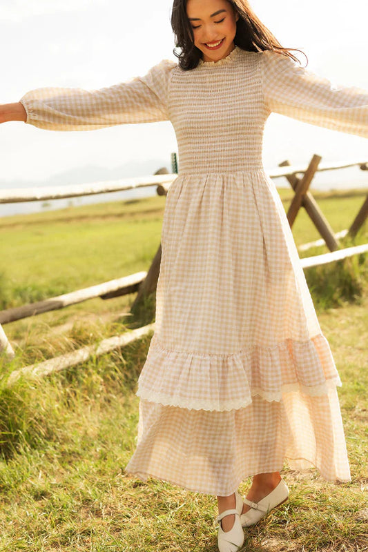 Presley Dress in Cream Gingham