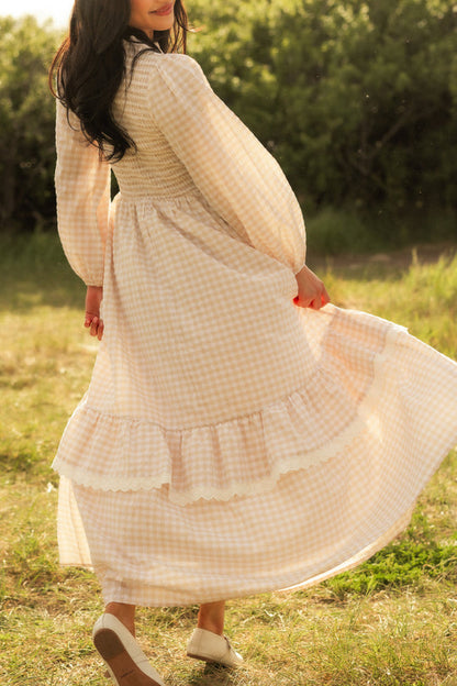 Presley Dress in Cream Gingham