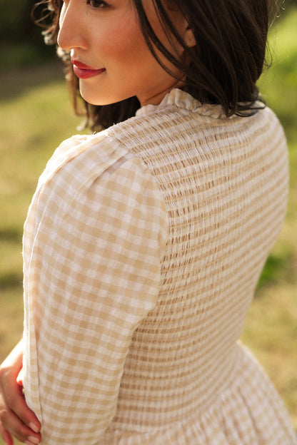 Presley Dress in Cream Gingham
