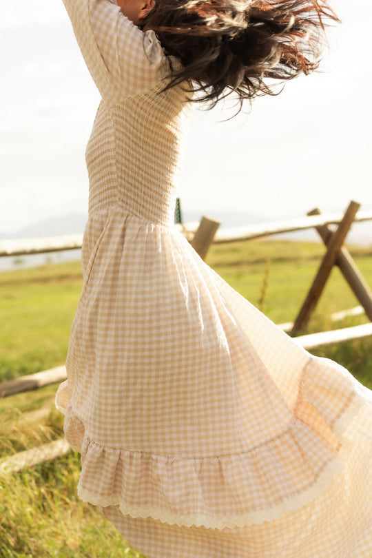 Presley Dress in Cream Gingham