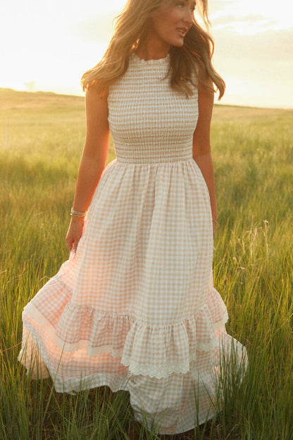 Presley Sleeveless Dress in Cream Gingham