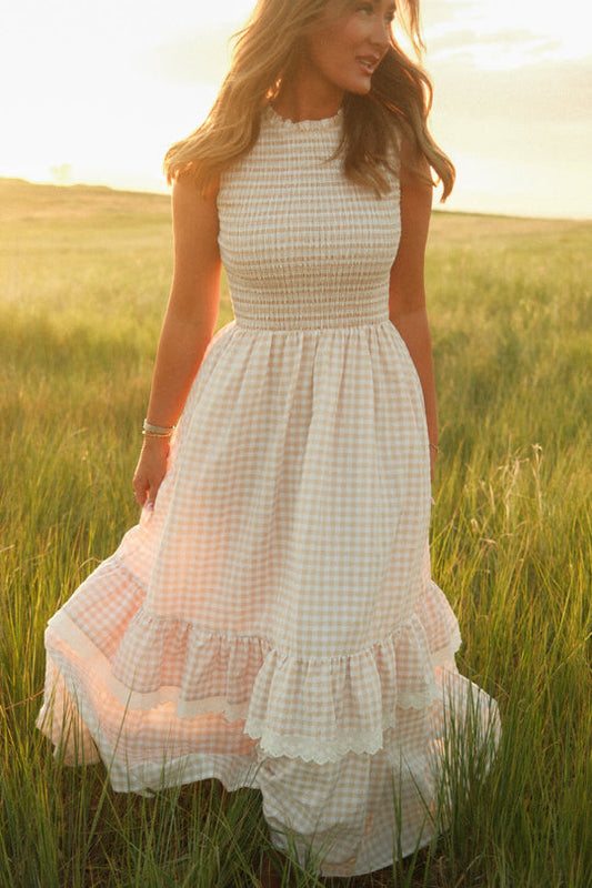 Presley Sleeveless Dress in Cream Gingham