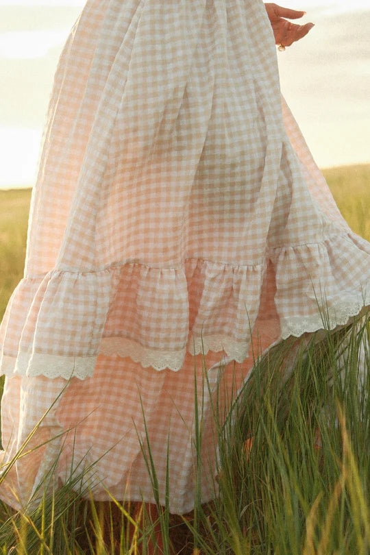 Presley Sleeveless Dress in Cream Gingham