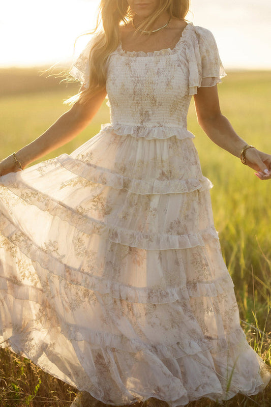 Winnie Dress in Bright White Wispy Wildflower