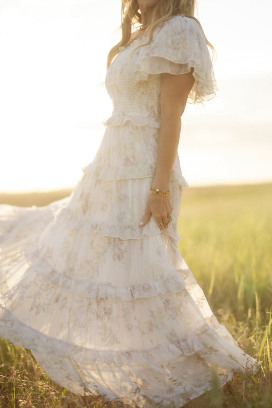 Winnie Dress in Bright White Wispy Wildflower